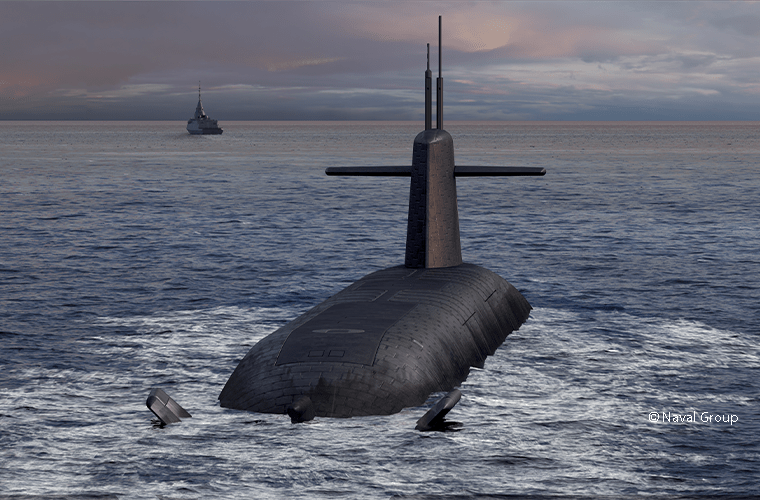 SNLE en semi immersion avec copyright Naval group